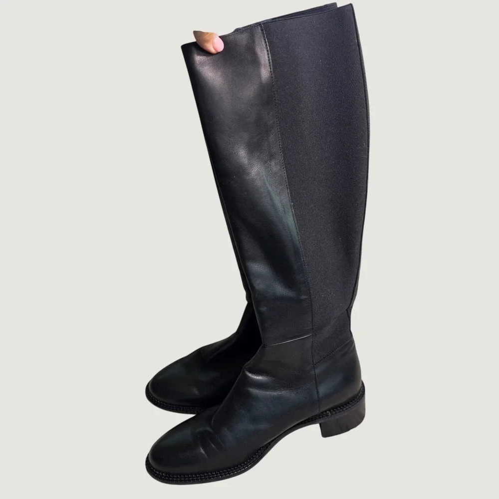 Aquatalia Tall Waterproof Boots Black Leather Stretch Back Calf Women 10